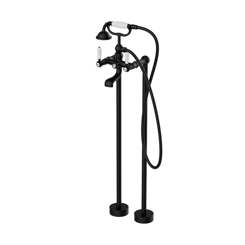 York Freestanding Bath Set With White Porcelain Hand Shower