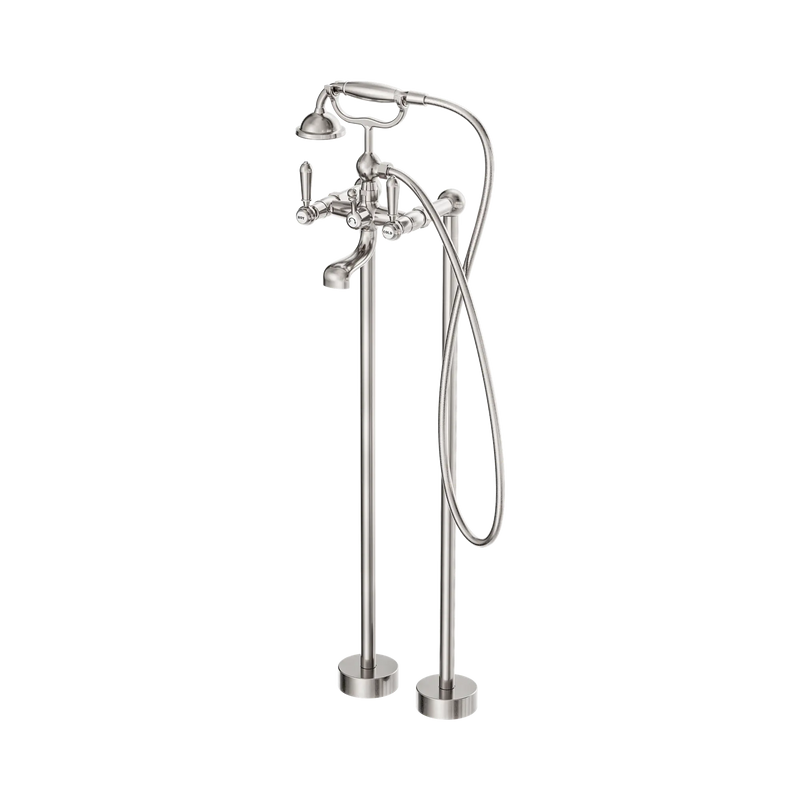 York Freestanding Bath Set With Metal Hand Shower Brushed Nickel