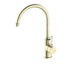 York Kitchen Mixer Gooseneck Spout With White Porcelain Lever