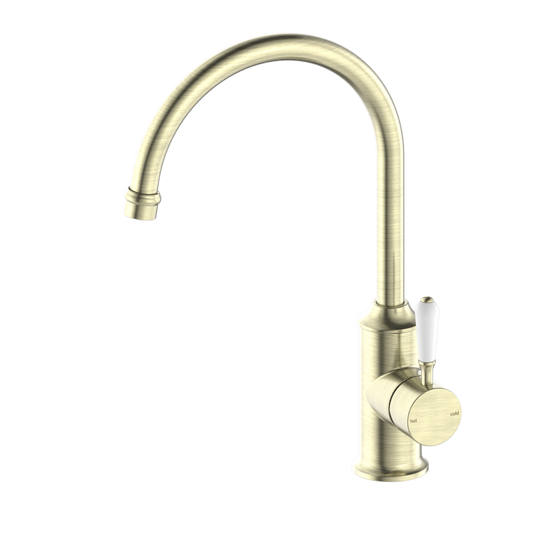 York Kitchen Mixer Gooseneck Spout With White Porcelain Lever
