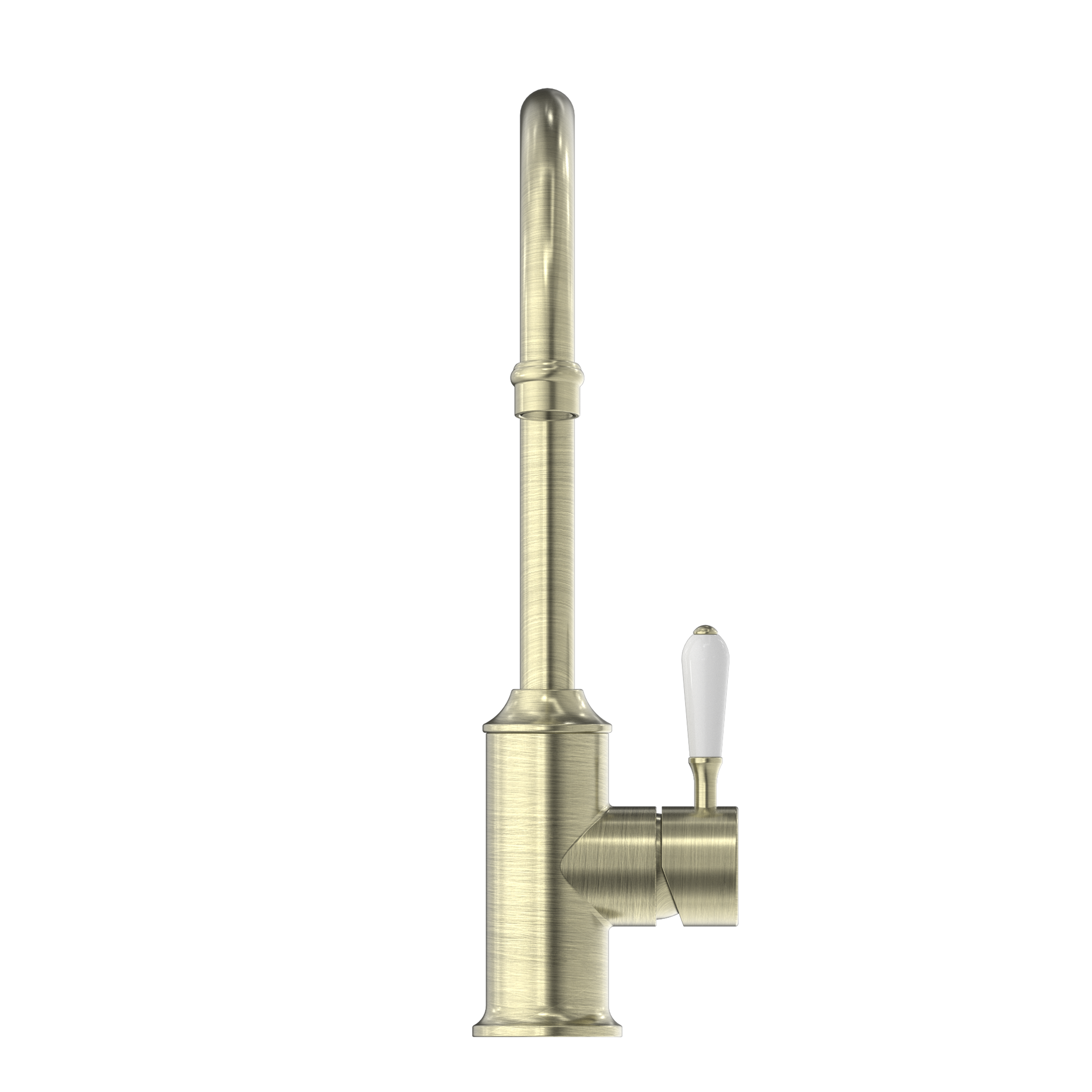 York Kitchen Mixer Gooseneck Spout With White Porcelain Lever Aged Brass