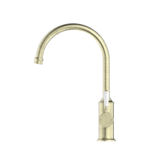 York Kitchen Mixer Gooseneck Spout With White Porcelain Lever Aged Brass
