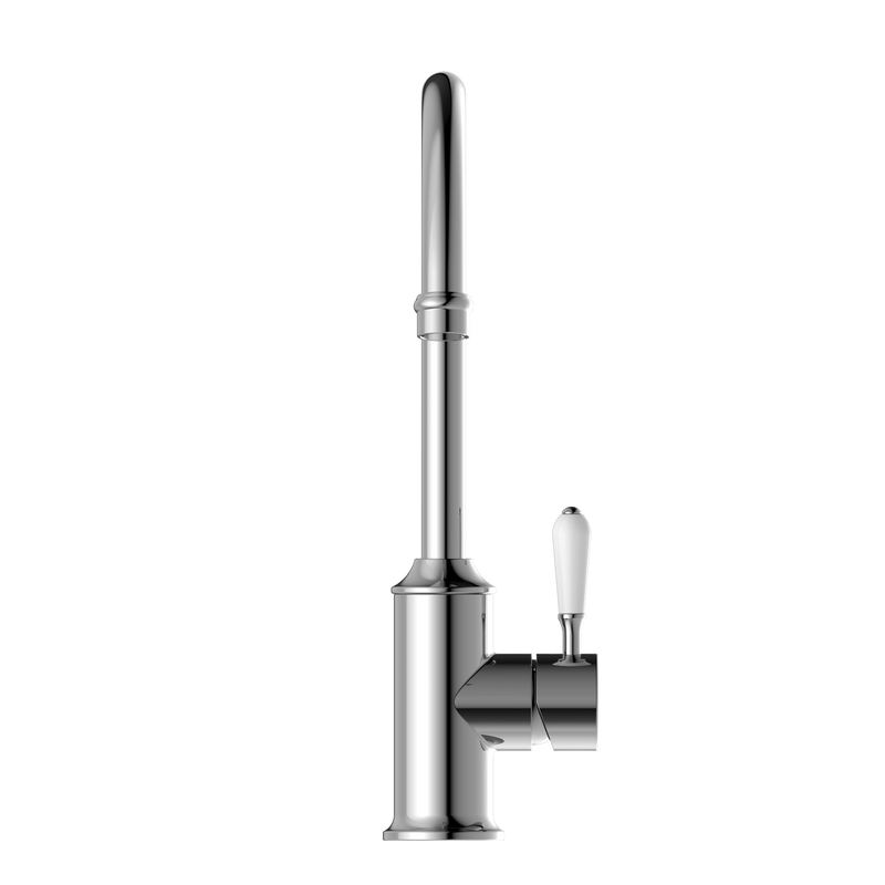 York Kitchen Mixer Gooseneck Spout With White Porcelain Lever Chrome