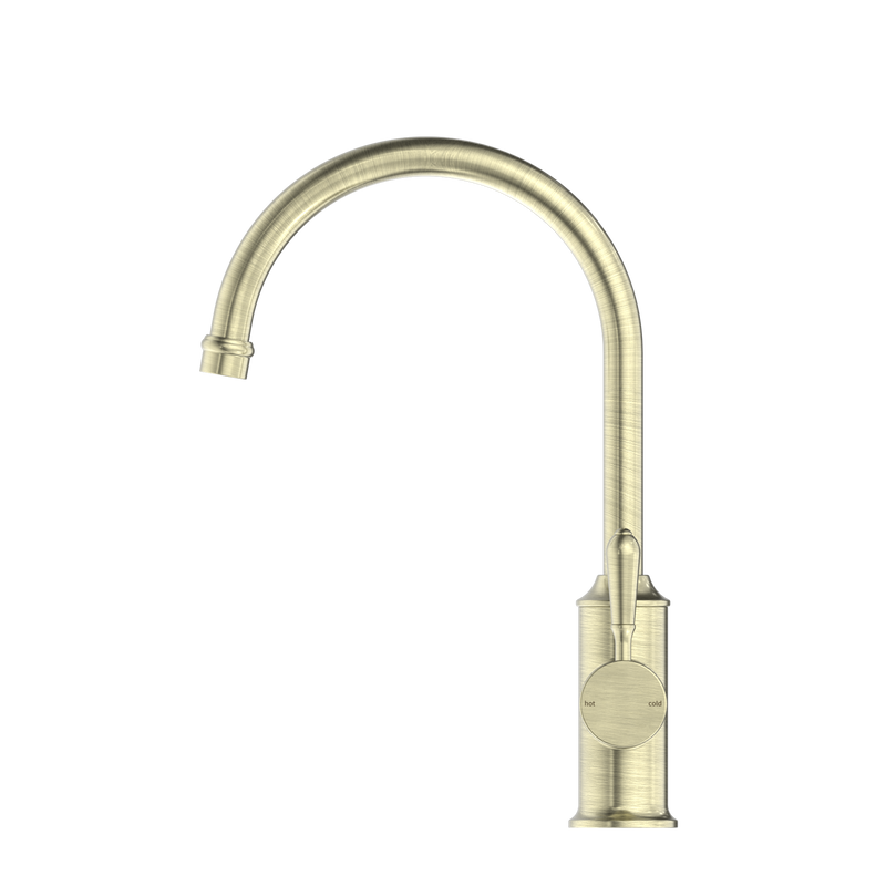 York Kitchen Mixer Gooseneck Spout With Metal Lever Aged Brass