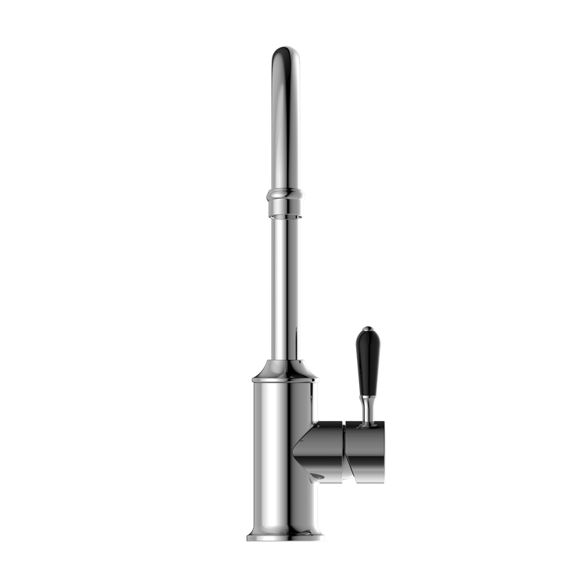 York Kitchen Mixer Gooseneck Spout With Black Porcelain Lever Chrome
