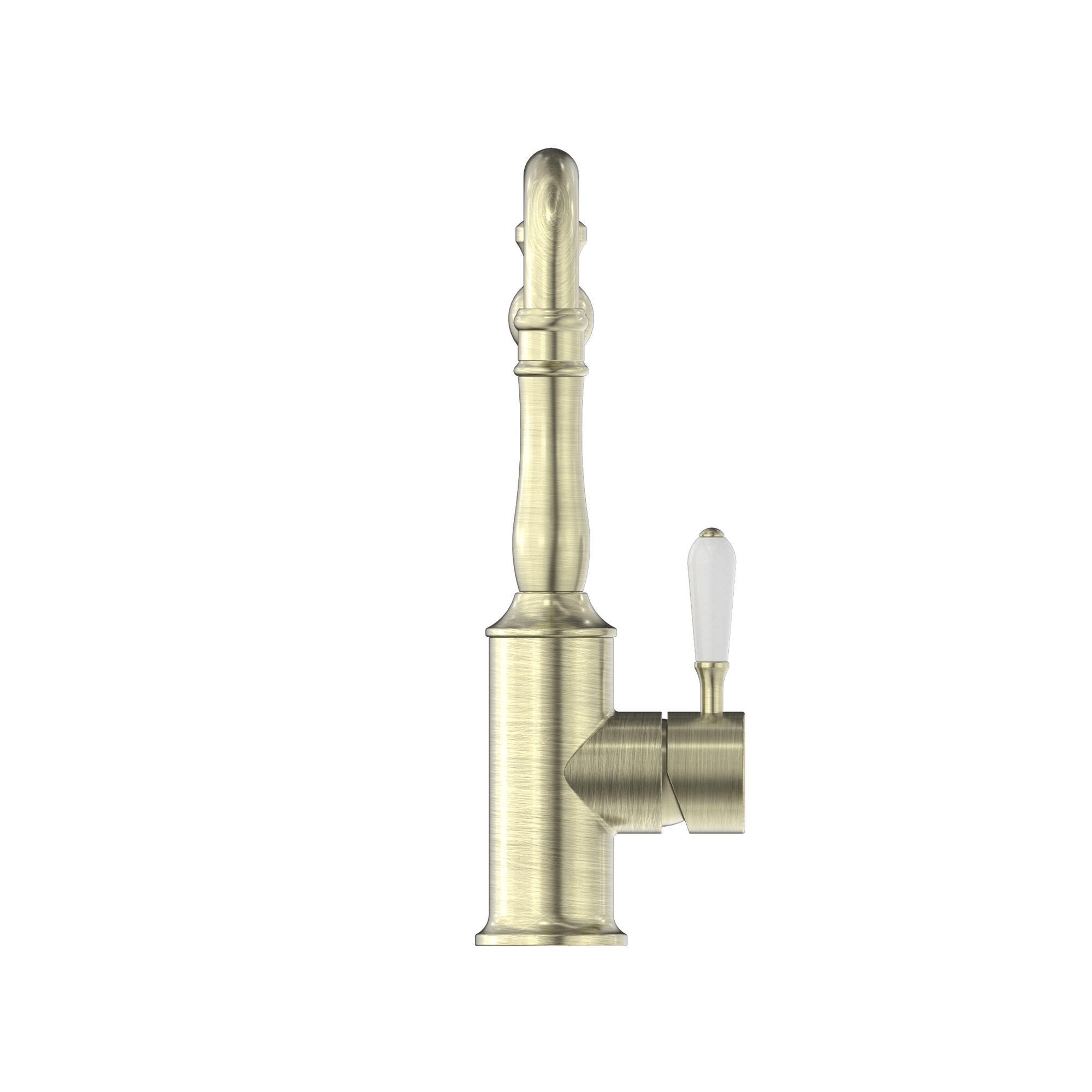 York Kitchen Mixer Hook Spout With White Porcelain Lever Aged Brass
