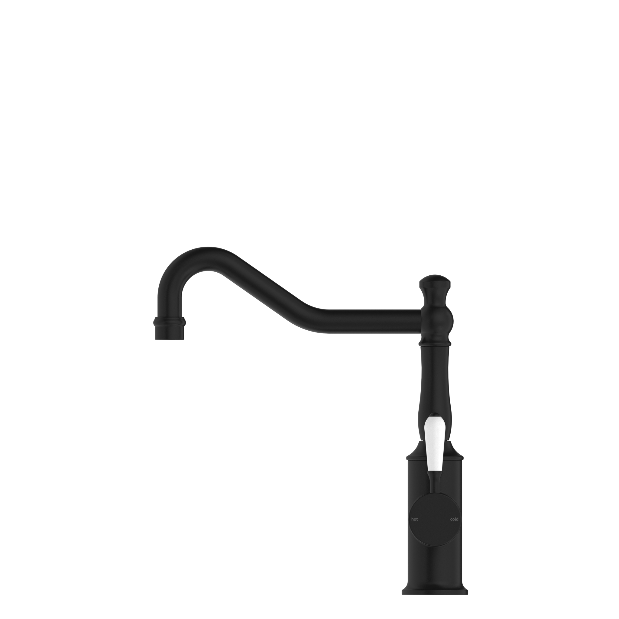 York Kitchen Mixer Hook Spout With White Porcelain Lever Matte Black