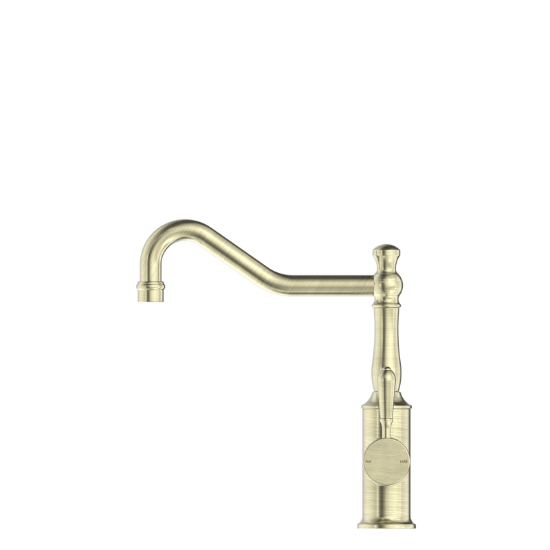 York Kitchen Mixer Hook Spout With Metal Lever Aged Brass
