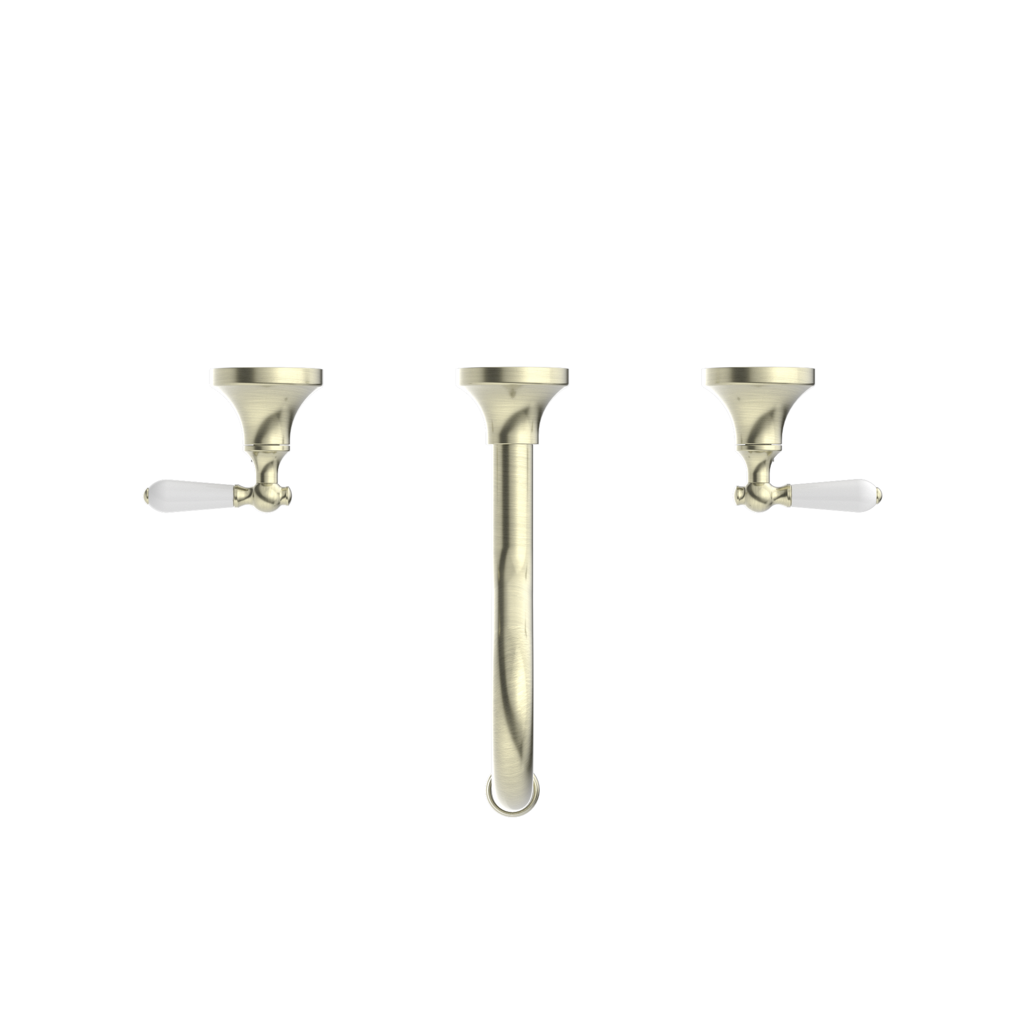York Wall Basin Set With White Porcelain Lever Aged Brass