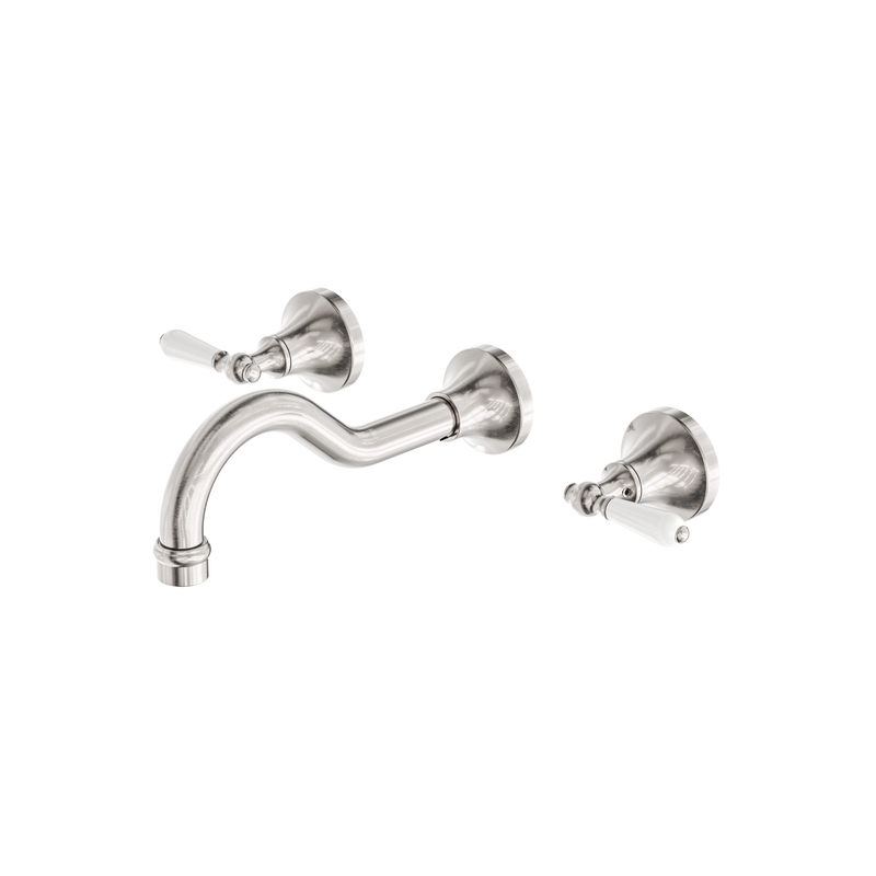 York Wall Basin Set With White Porcelain Lever Brushed Nickel