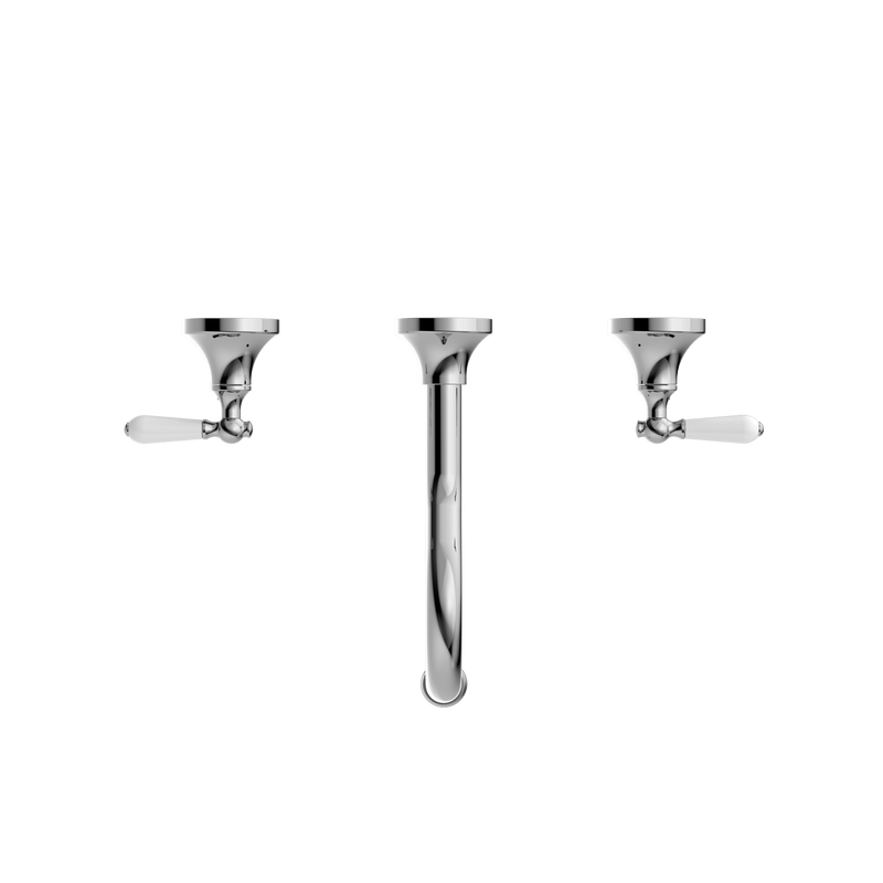 York Wall Basin Set With White Porcelain Lever Chrome
