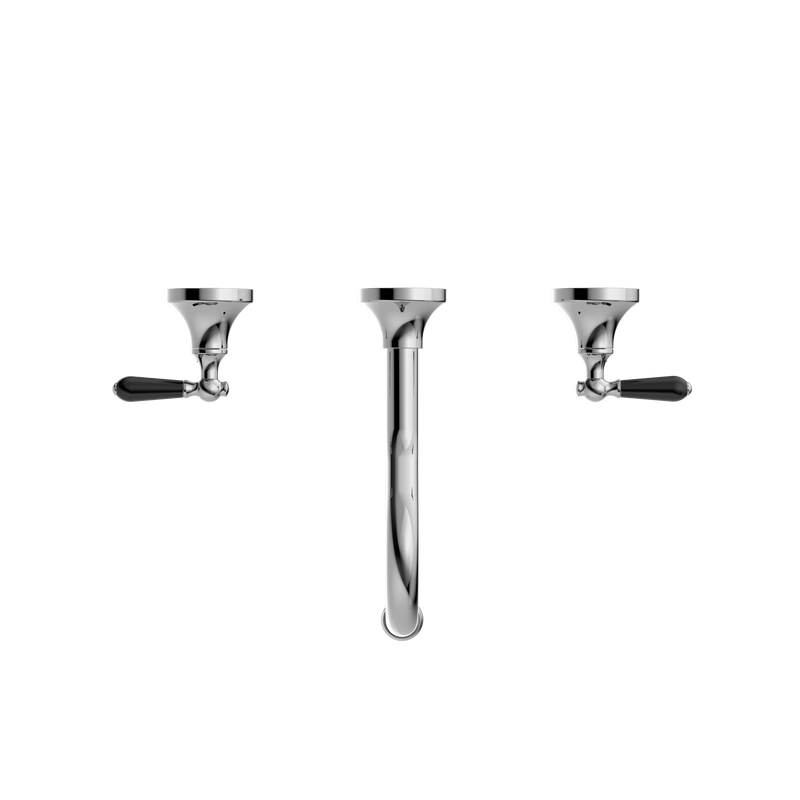 York Wall Basin Set With Black Porcelain Lever Chrome