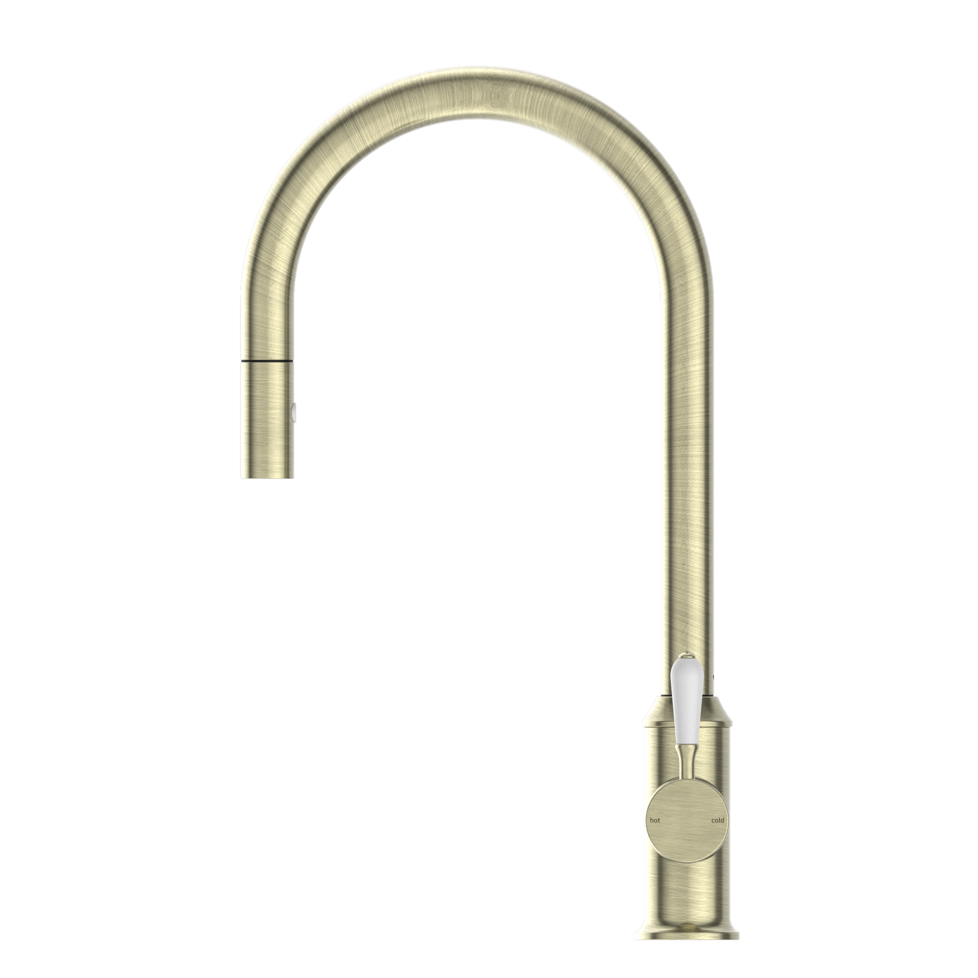 York Pull Out Sink Mixer With Vegie Spray Function With White Porcelain Lever Aged Brass