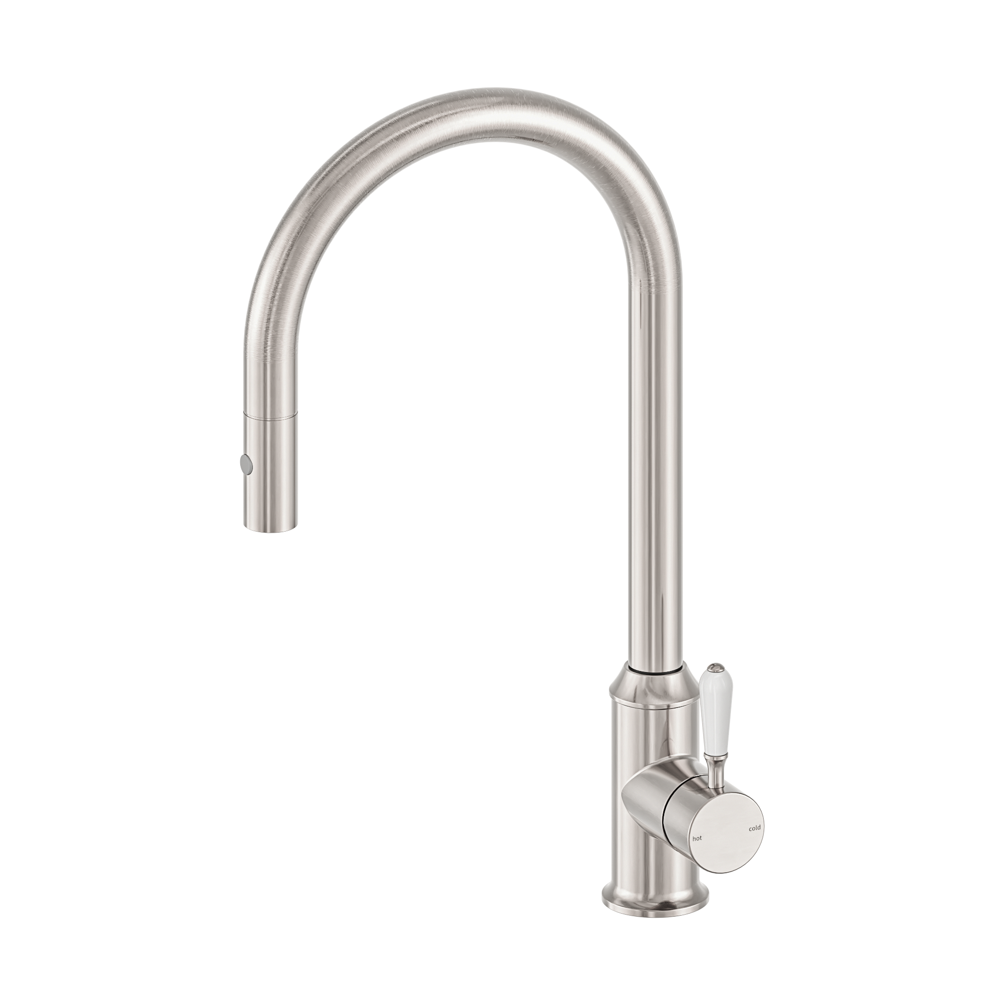 York Pull Out Sink Mixer With Vegie Spray Function With White Porcelain Lever