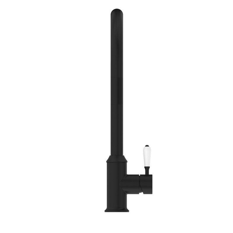 York Pull Out Sink Mixer With Vegie Spray Function With White Porcelain Lever Matte Black