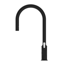 York Pull Out Sink Mixer With Vegie Spray Function With White Porcelain Lever Matte Black