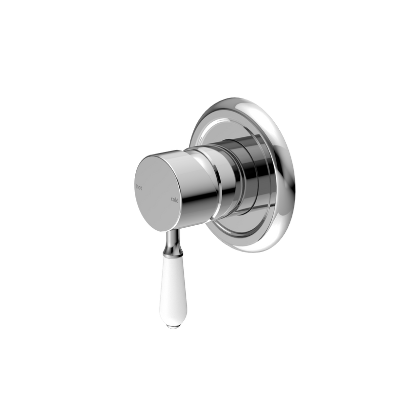 York Shower Mixer With White Porcelain Lever