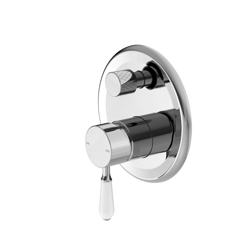 York Shower Mixer With Diverter With White Porcelain Lever