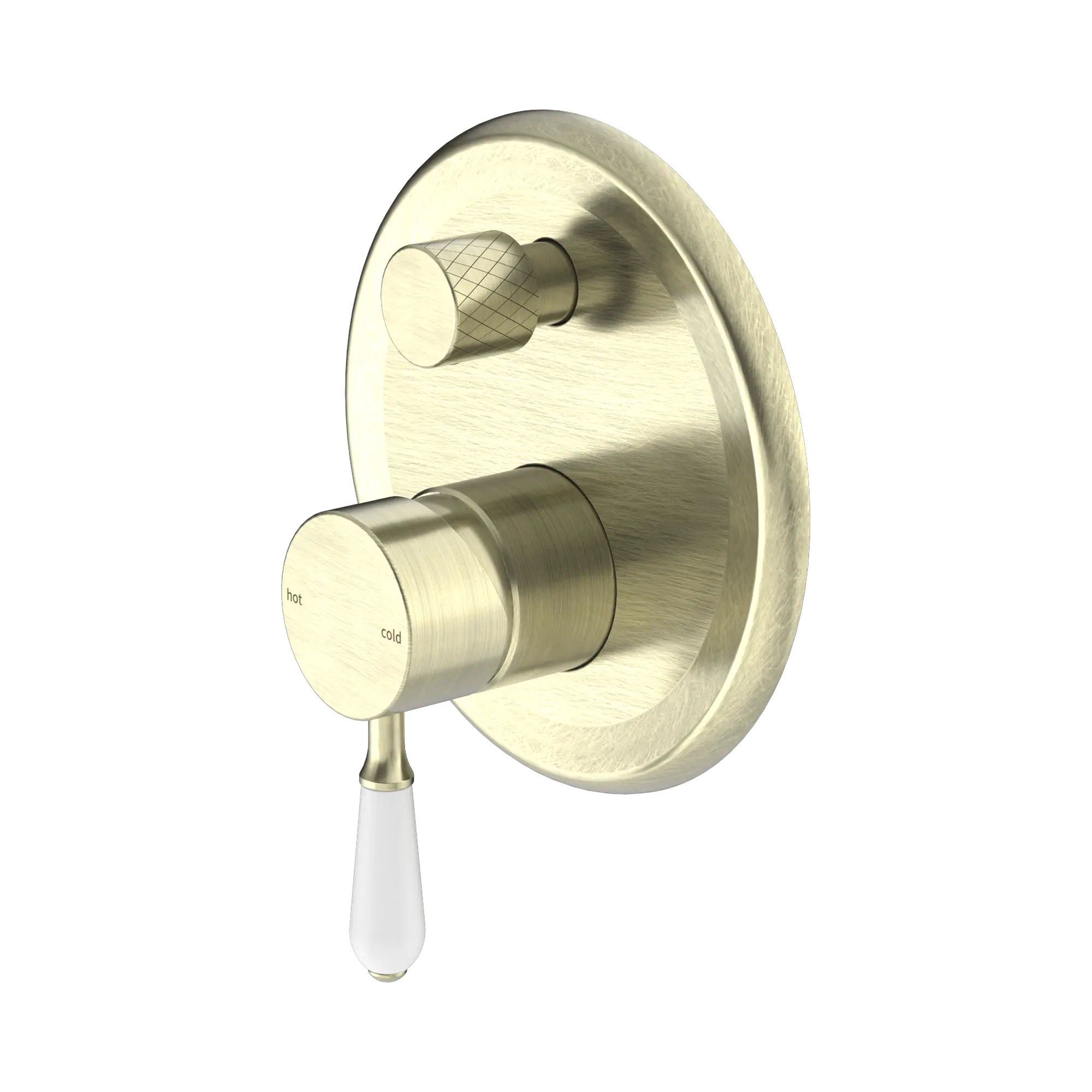 York Shower Mixer With Diverter With White Porcelain Lever Aged Brass