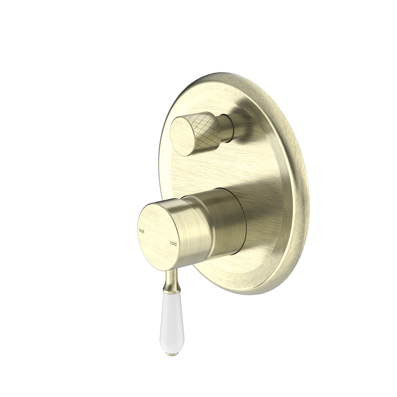 York Shower Mixer With Diverter With White Porcelain Lever