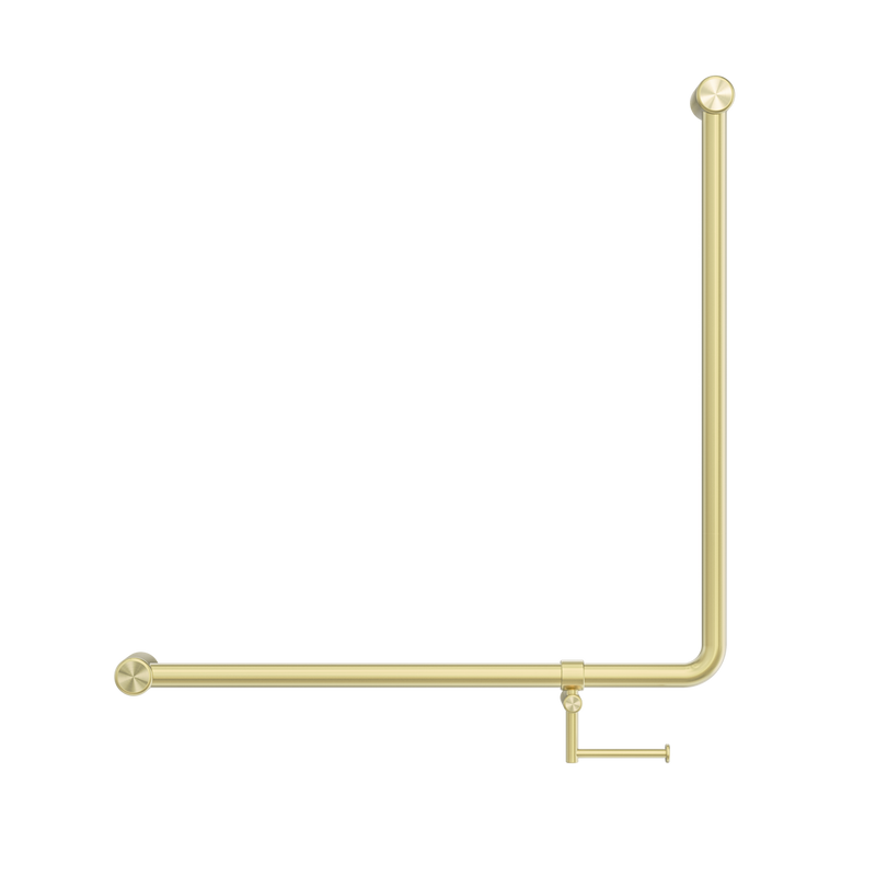 Mecca Care 32mm 90 Degree NZ4121 Accessible Toilet Grab Rail 750X750mm With Toilet Roll Holder Brushed Gold