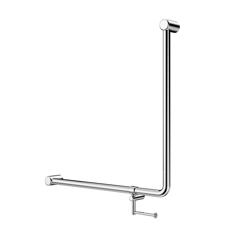 Mecca Care 32mm 90 Degree NZ4121 Accessible Toilet Grab Rail 750X750mm With Toilet Roll Holder Chrome