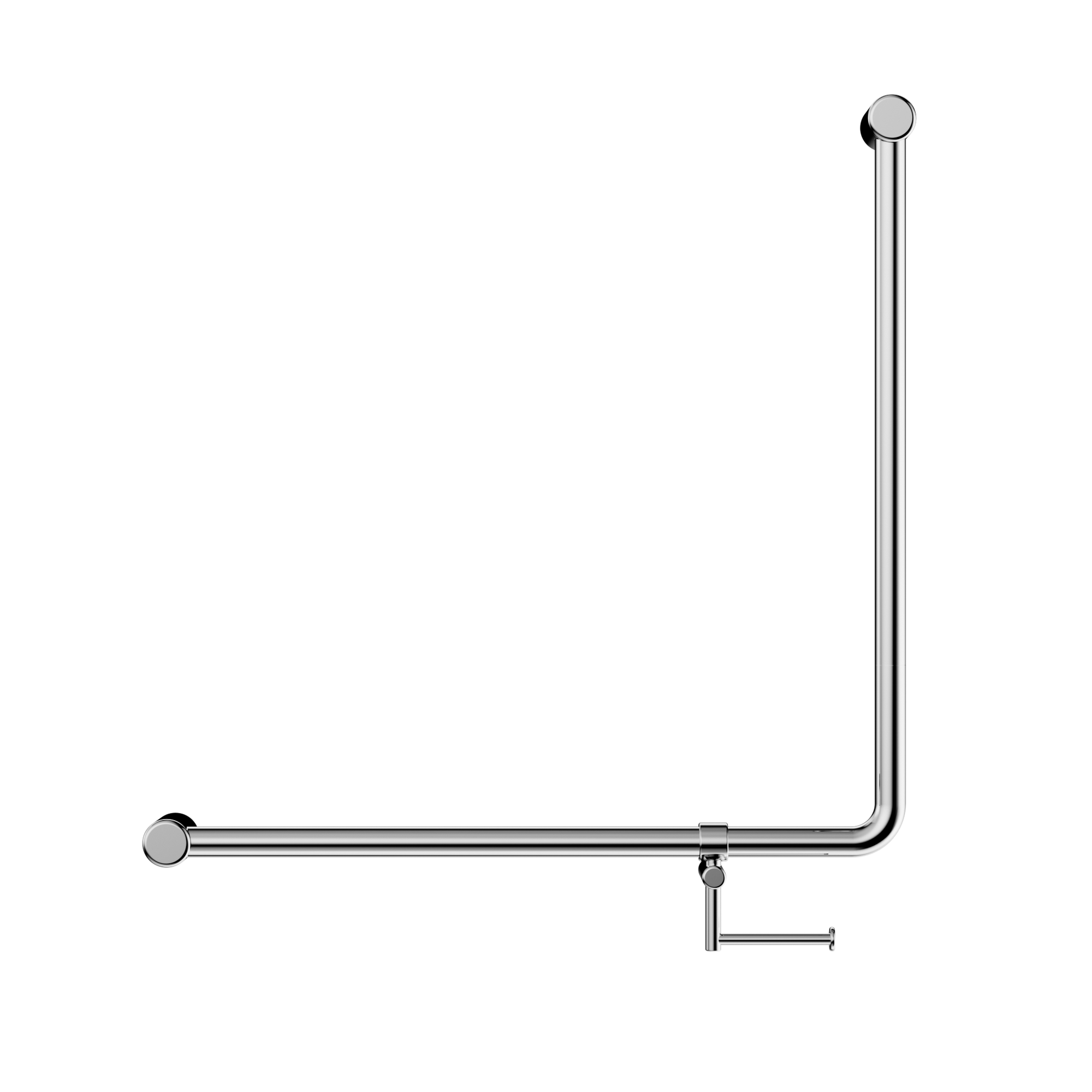 Mecca Care 32mm 90 Degree NZ4121 Accessible Toilet Grab Rail 750X750mm With Toilet Roll Holder Chrome
