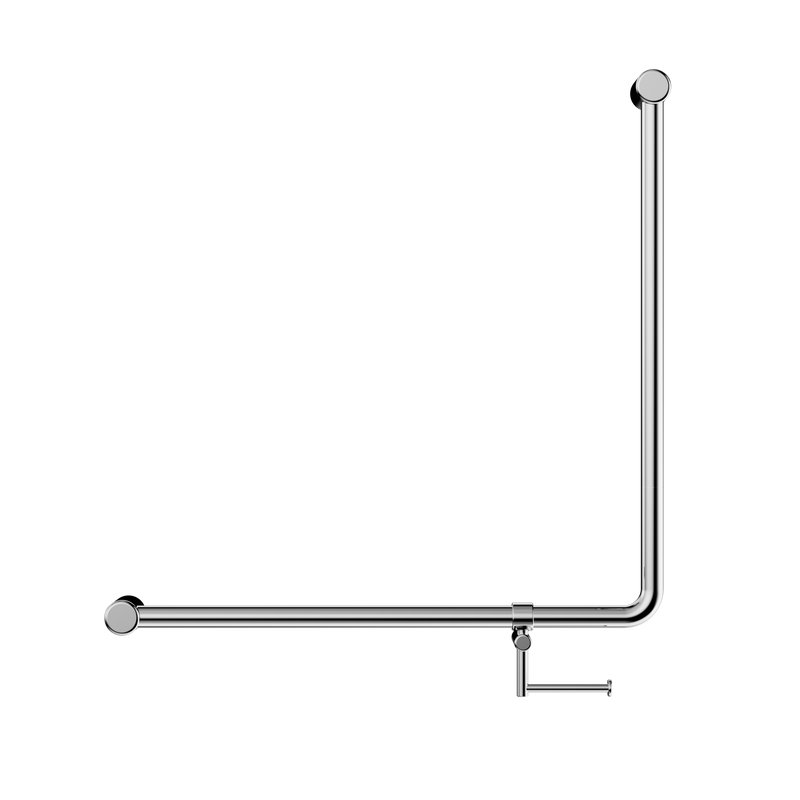 Mecca Care 32mm 90 Degree NZ4121 Accessible Toilet Grab Rail 750X750mm With Toilet Roll Holder Chrome