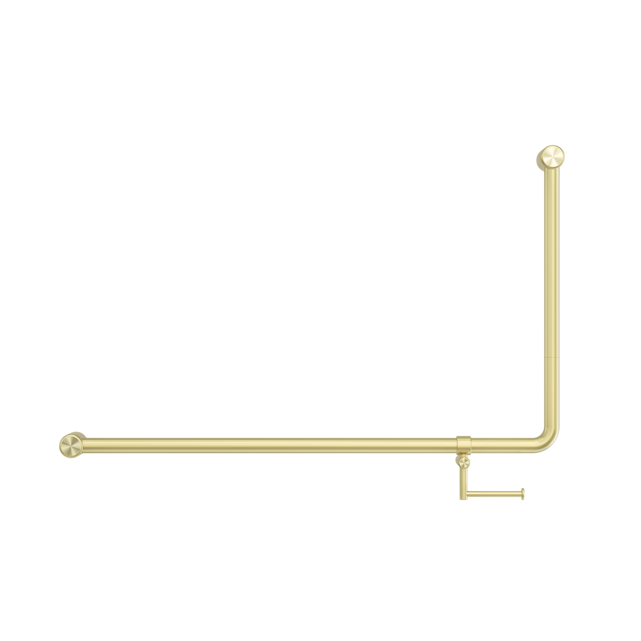 Mecca Care 32mm DDA Accessible Toilet 90 Degree Bent Tube Grab Rail 600X1000mm With Toilet Roll Holder Brushed Gold