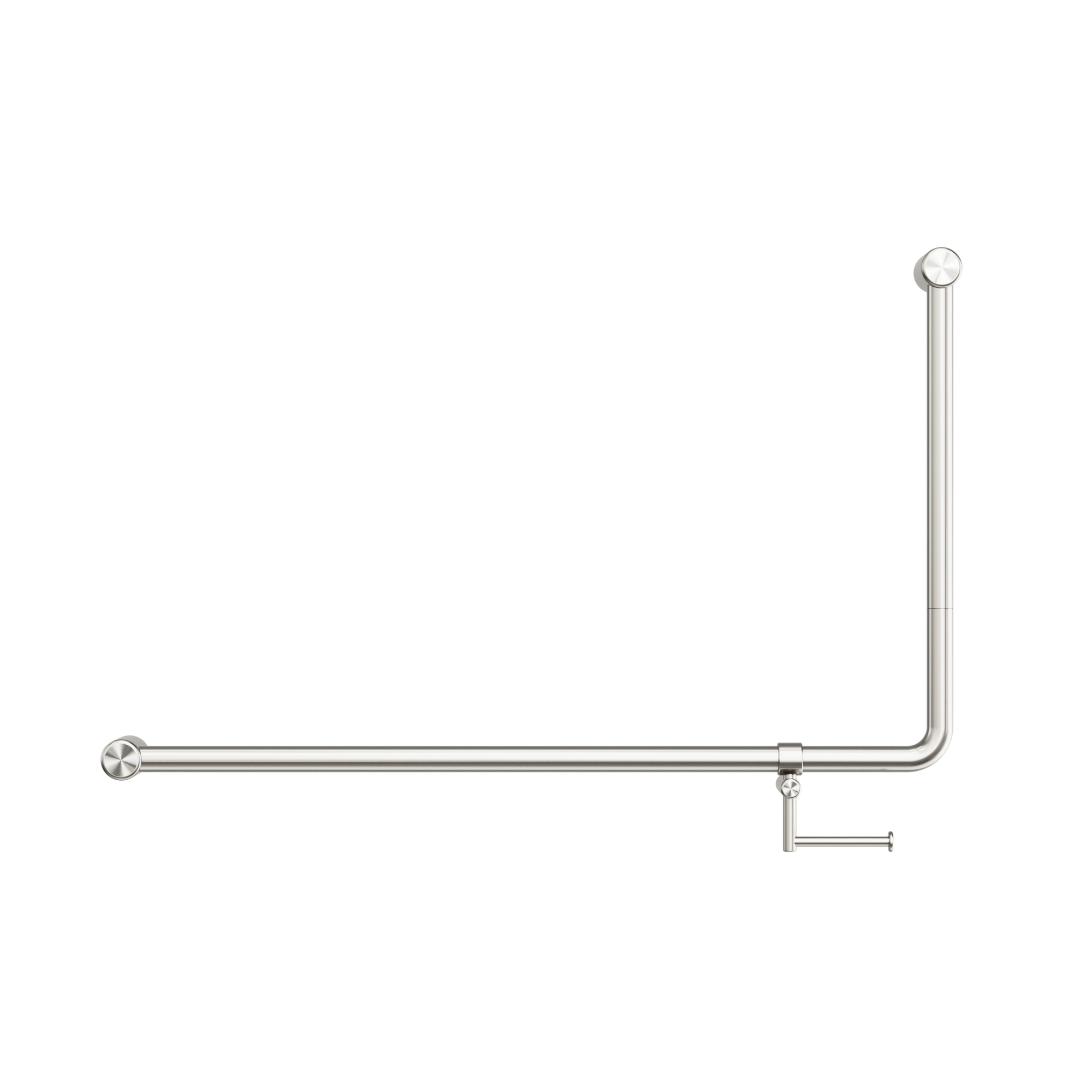 Mecca Care 32mm DDA Accessible Toilet 90 Degree Bent Tube Grab Rail 600X1000mm With Toilet Roll Holder Brushed Nickel