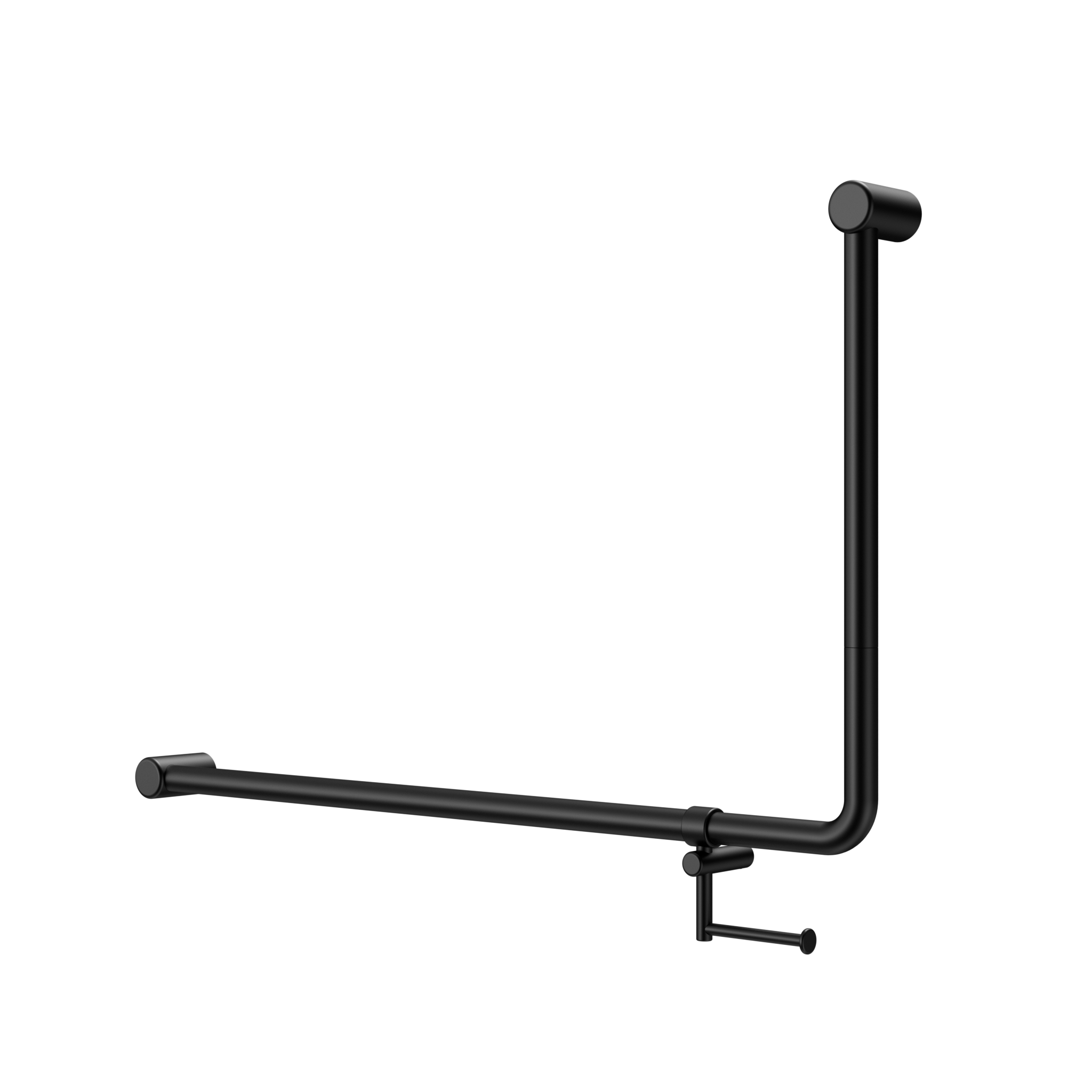 Mecca Care 32mm DDA Accessible Toilet 90 Degree Bent Tube Grab Rail 600X1000mm With Toilet Roll Holder Matte Black