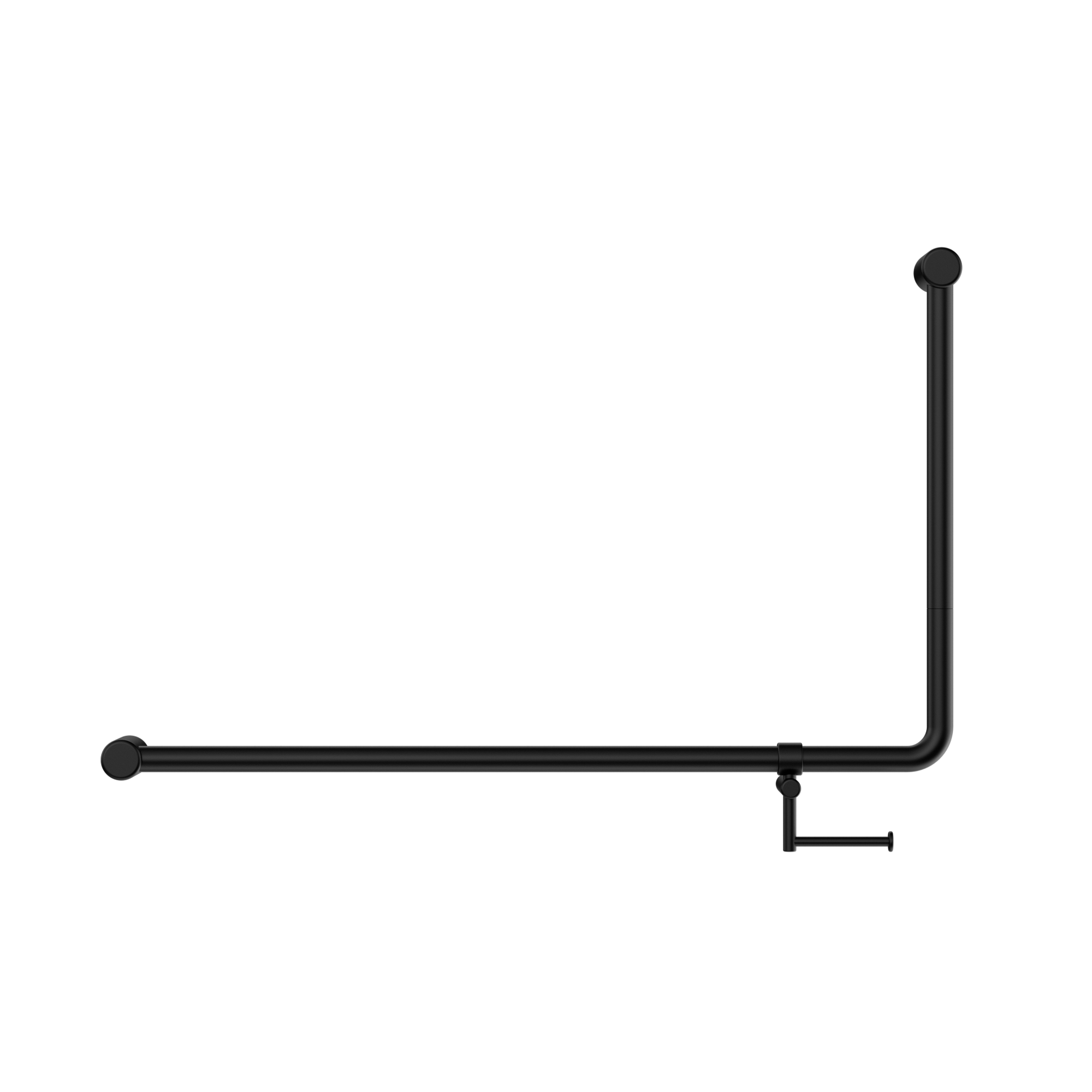 Mecca Care 32mm DDA Accessible Toilet 90 Degree Bent Tube Grab Rail 600X1000mm With Toilet Roll Holder Matte Black