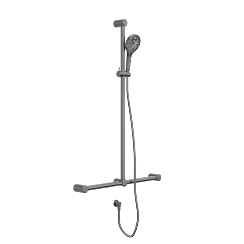 Mecca Care 32mm T Bar Grab Rail And Adjustable Shower Set 1100X750mm Gun Metal