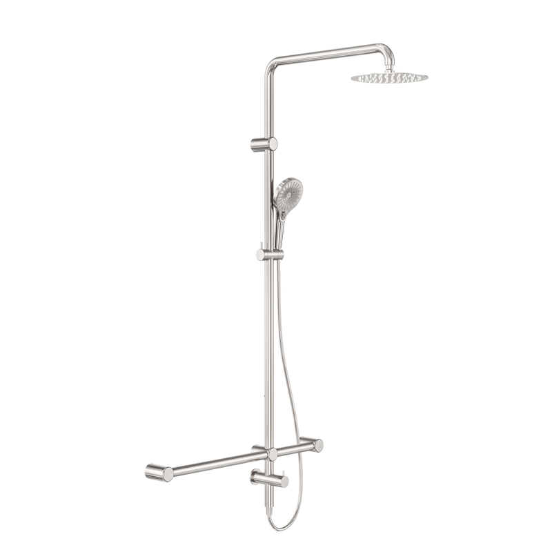 Mecca Care 32mm T Bar Grab Rail 1100x750mm Twin Shower Set Brushed Nickel