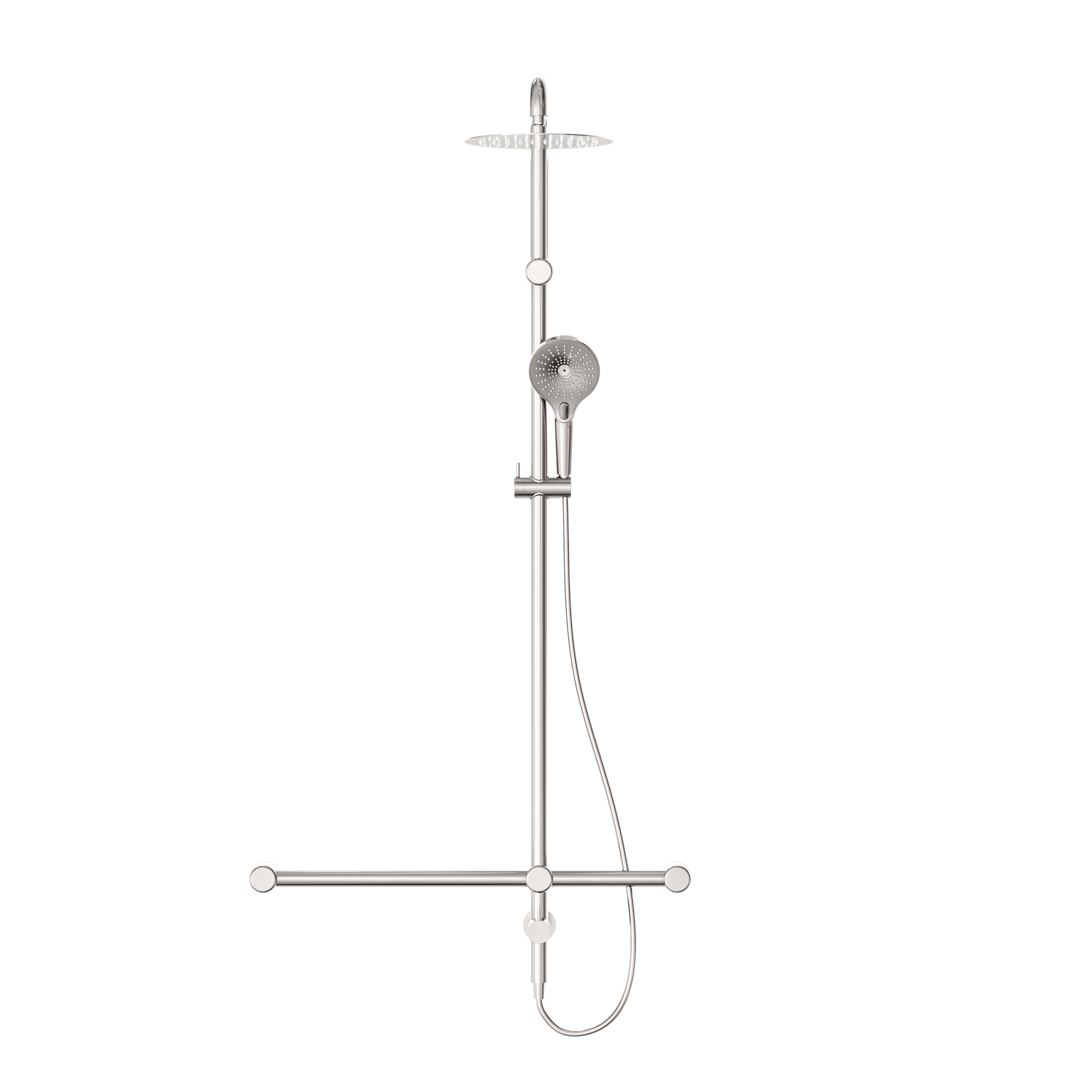 Mecca Care 32mm T Bar Grab Rail 1100x750mm Twin Shower Set Brushed Nickel
