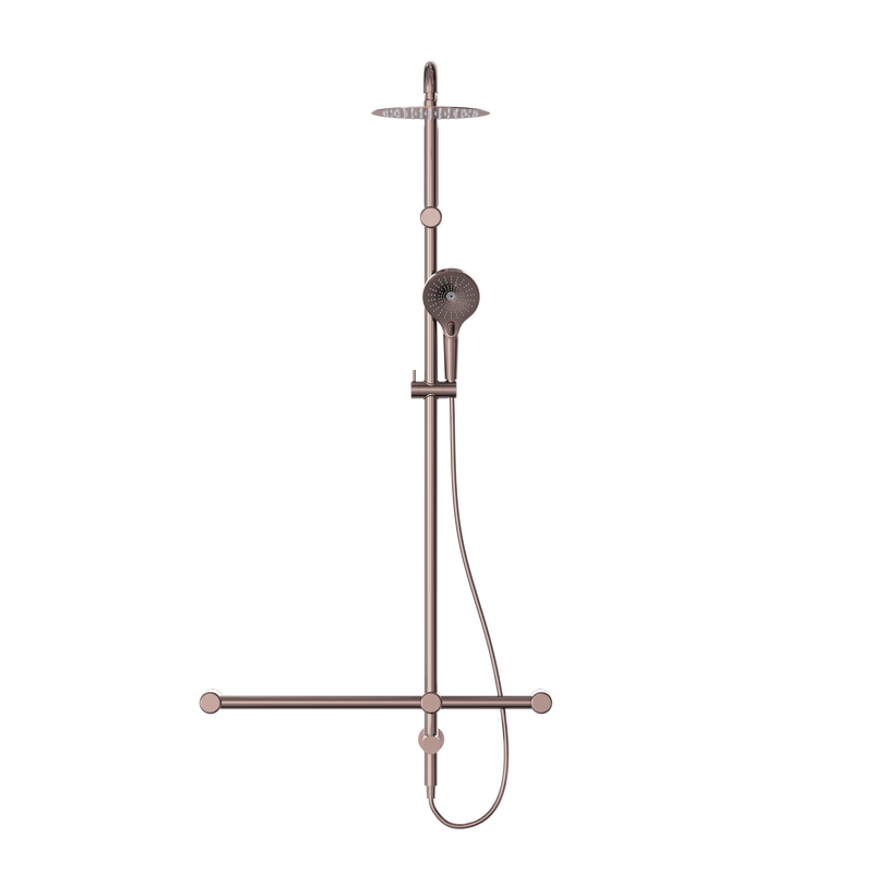 Mecca Care 32mm T Bar Grab Rail 1100x750mm Twin Shower Set Brushed Bronze