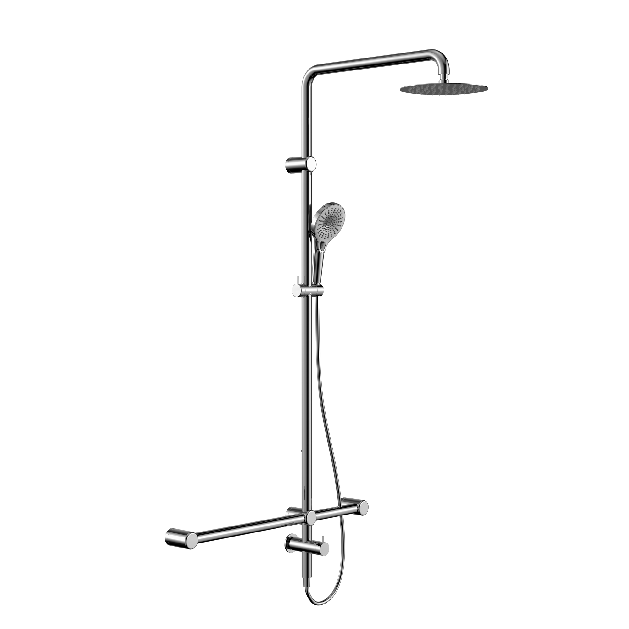 Mecca Care 32mm T Bar Grab Rail 1100x750mm Twin Shower Set Chrome