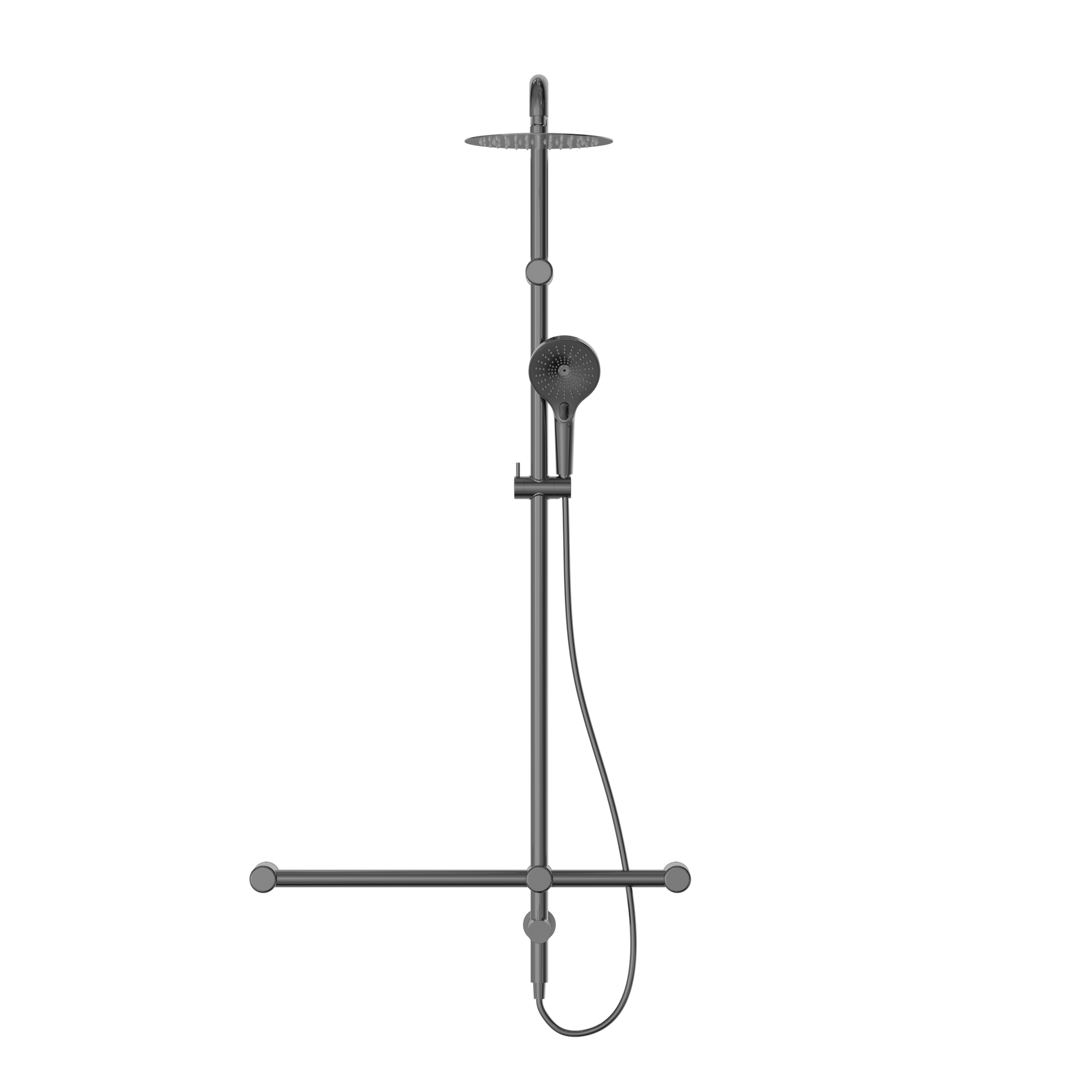 Mecca Care 32mm T Bar Grab Rail 1100x750mm Twin Shower Set Gun Metal