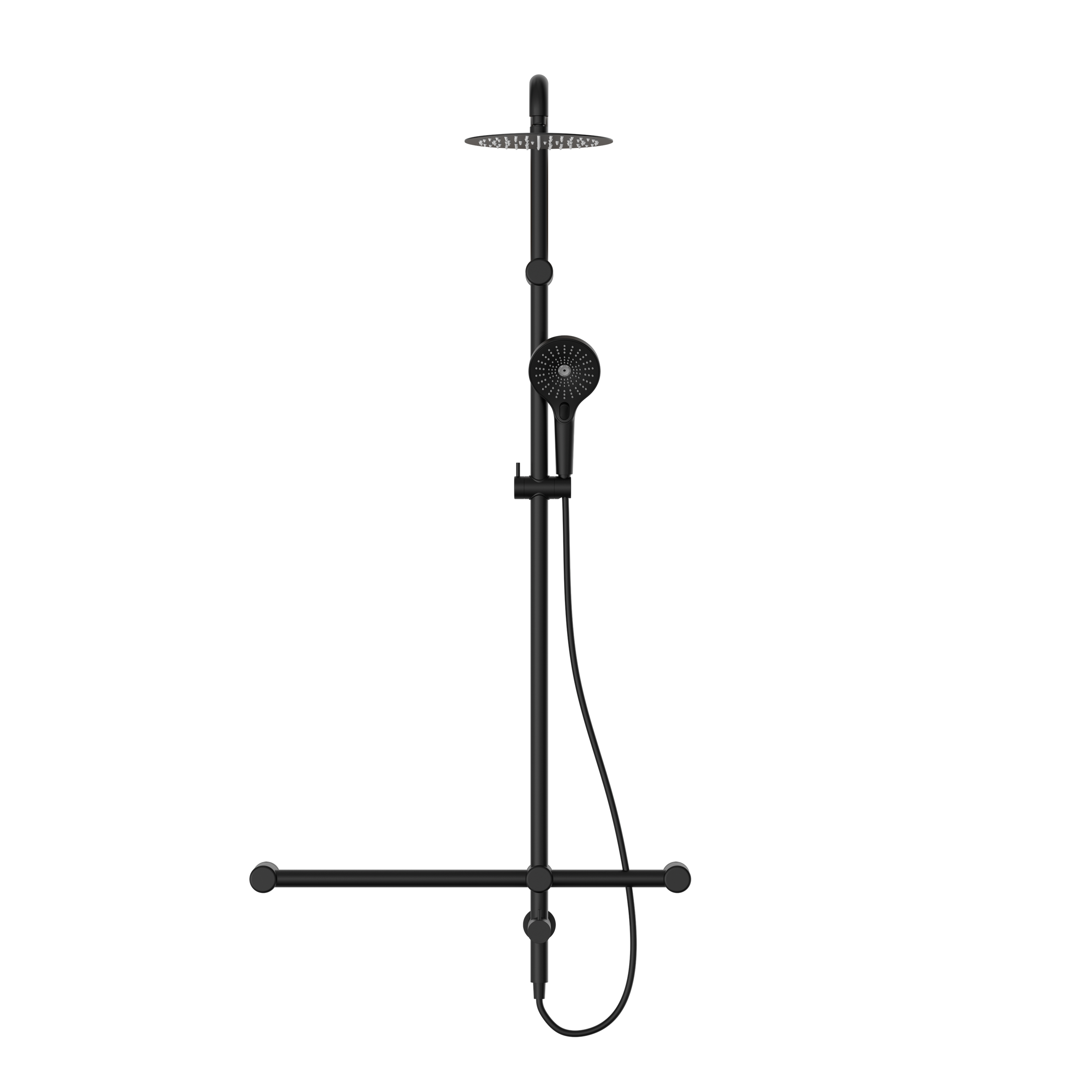 Mecca Care 32mm T Bar Grab Rail 1100x750mm Twin Shower Set Matte Black
