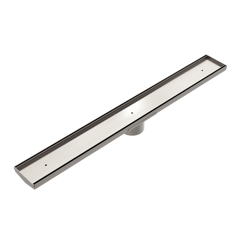 Tile Insert V Channel 900x106mm Floor Grate 80mm Outlet Brushed Nickel