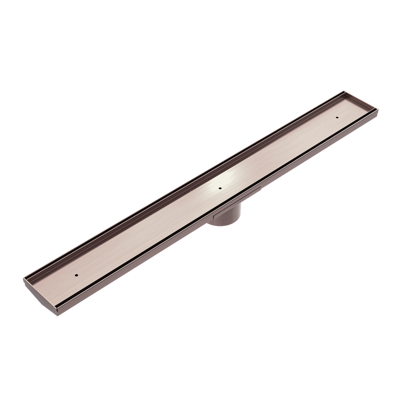 Tile Insert V Channel 900x106mm Floor Grate 80mm Outlet Brushed Bronze