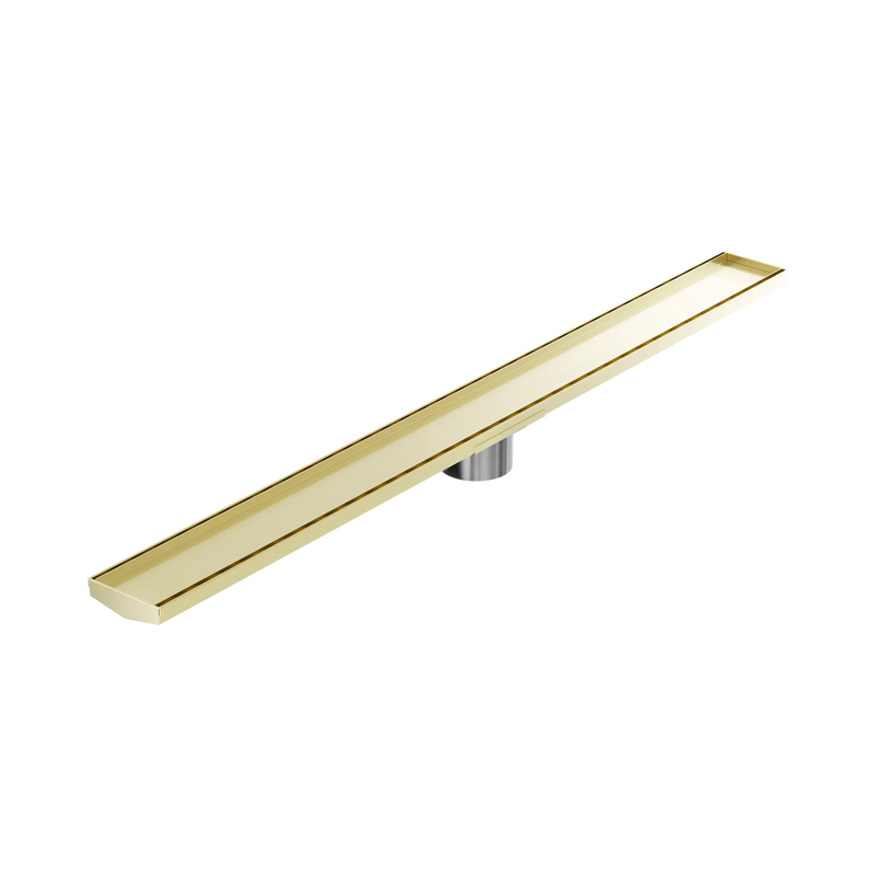 Tile Insert V Channel 1200x106mm Floor Grate 90mm Outlet Brushed Gold