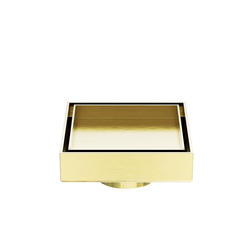 100mm Square Tile Insert Floor Waste 50mm Outlet Brushed Gold