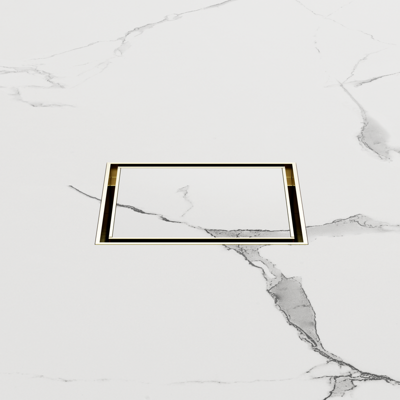 100mm Square Tile Insert Floor Waste 50mm Outlet Brushed Gold