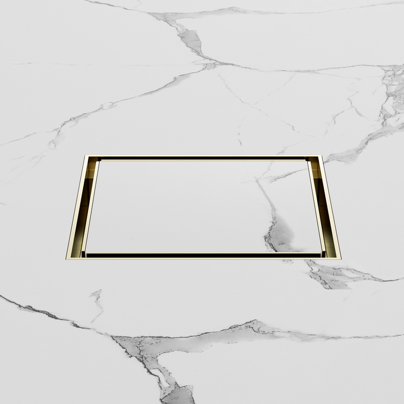 130mm Square Tile Insert Floor Waste 100mm Outlet Brushed Gold