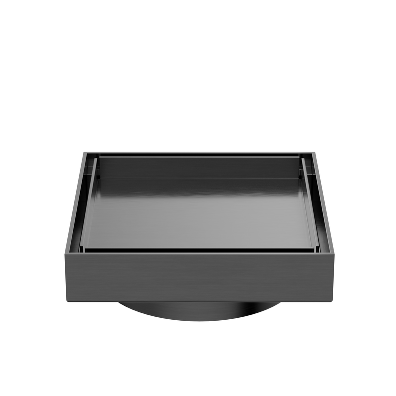 100mm Square Tile Insert Floor Waste 80mm Outlet Gun Metal