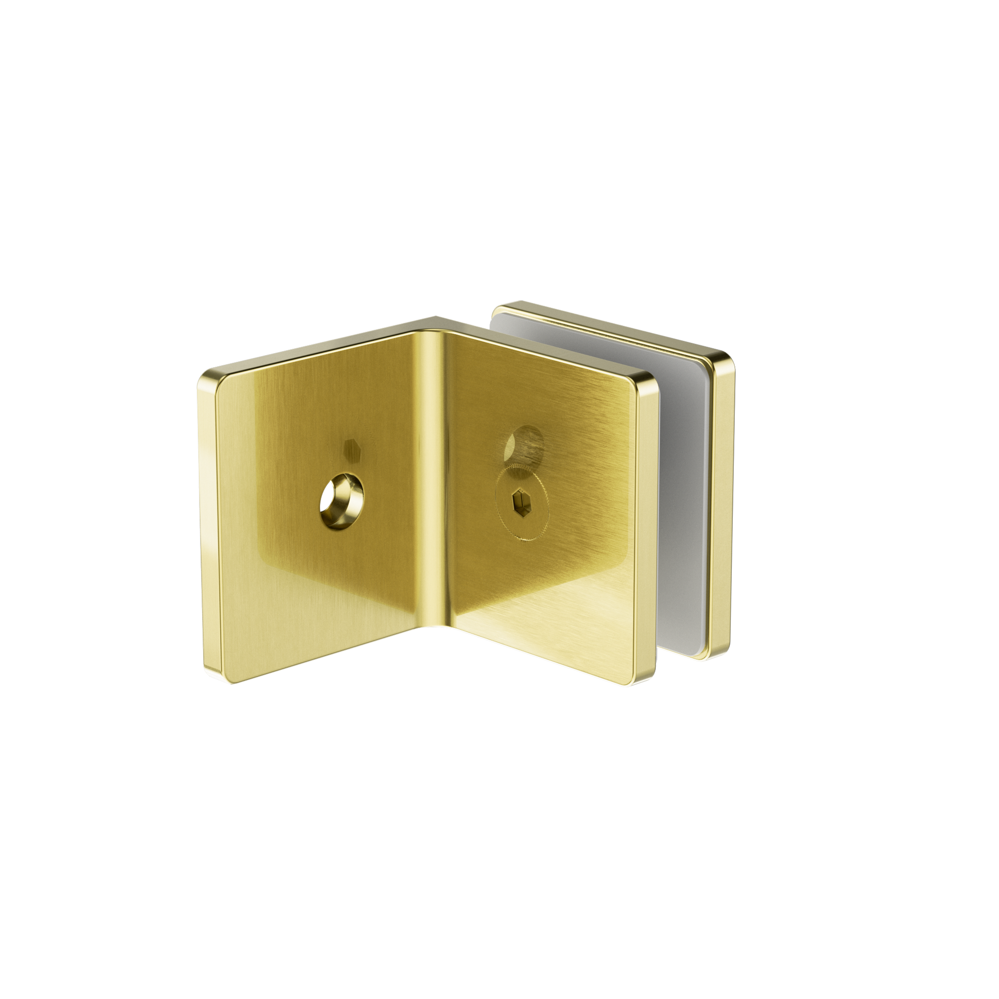 90 Degree Glass To Wall Bracket 10mm Glass Brushed Gold