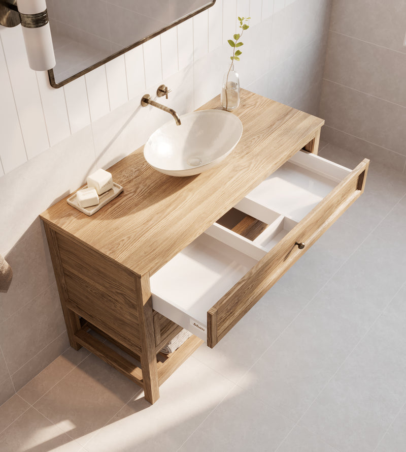 Isla Freestanding Timber Vanity - With 20mm American Oak Benchtop