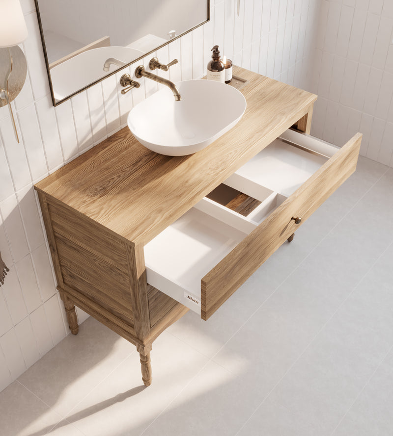 Lily Freestanding Timber Vanity - With 20mm American Oak Benchtop